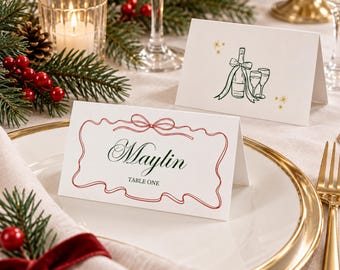 Editable Holiday Party Place Card Template, Festive Canva Design (Digital Download)