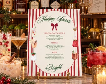 Christmas Drink Menu Template, Red & Ivory Stripes, Editable Canva (8x10)