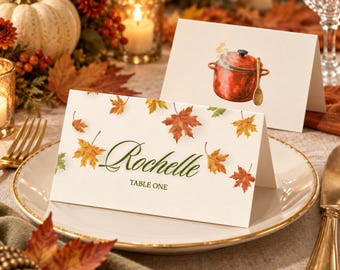 Friendsgiving Potluck Place Card Template, Editable Canva Fall Tent Card (Digital Download)