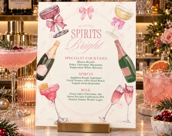 Pink Bow Christmas Drink Menu Template, Editable Canva 8x10 (Digital Download)