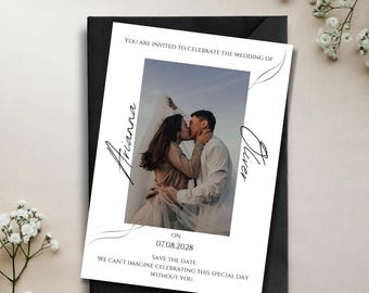 Whimsy Simple Save the Date Template, 5x7 Editable Canva Photo Wedding Card, Minimalist Digital Download