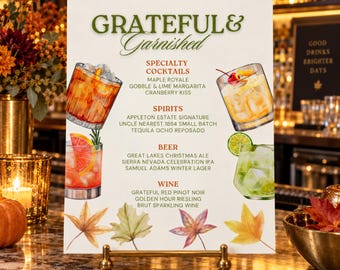 Friendsgiving Drink Menu Template, Editable Canva Thanksgiving Bar Sign, 8x10 Printable Fall Cocktail Menu