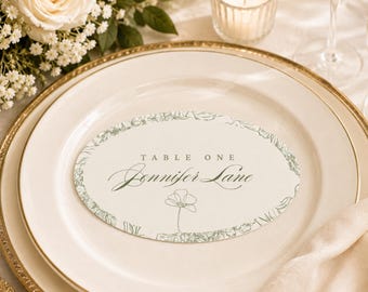 Vintage Garden Wedding Place Card Template, Editable Canva Oval Name Card (Digital Download)