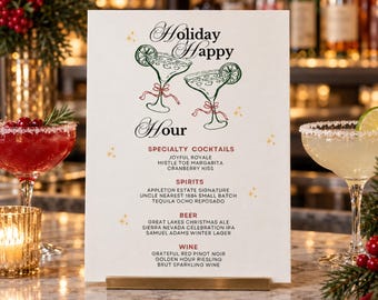 Editable Holiday Cocktail Menu Template, Festive Bar Sign (8x10 Canva)