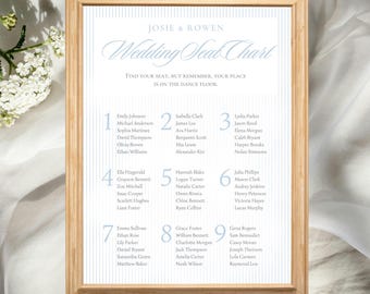 Blue Stripe Wedding Seating Chart Template, Editable Canva Find Your Seat Sign (18x24)