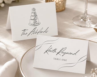 Whimsy Simple Wedding Place Card Template, Editable Canva Tent Card (3.5x2)
