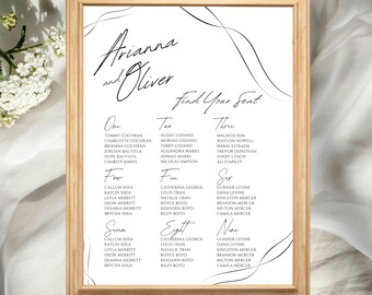 Whimsy Simple Wedding Seating Chart Template, Minimalist Canva Editable Sign (18x24)
