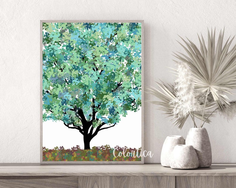 Modern Tree Art Printable Large Green Tree Wall Art Green Etsy