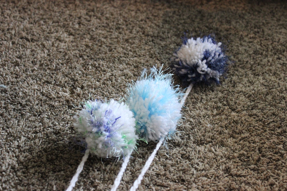 Blue and Green Fuzzy Puffball Cat Toy Set Etsy