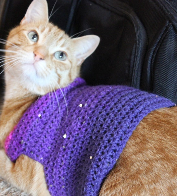 Shades of Purple Sequined Cat Sweater Etsy