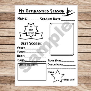 My Gymnastics Season, team, records, stats, year by year, memory coach, gymnast, download, personalize, printable, keepsake