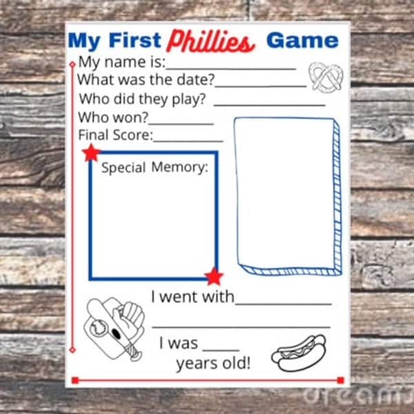 My first Phillies game, printable, template, download, fill in the blanks, keepsake, frameable, memory book, nostalgic memory of