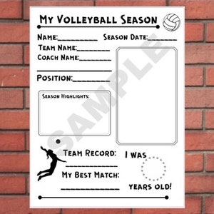 My Volleyball Season, stats, award, keepsake, memory, printabe, coach, download