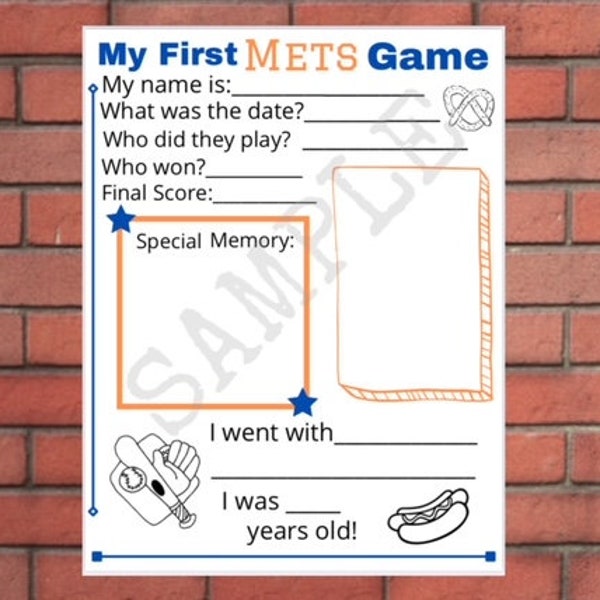 My first Mets game, printable, template, download, fill in the blanks, keepsake, frameable, memory book, nostalgic memory of