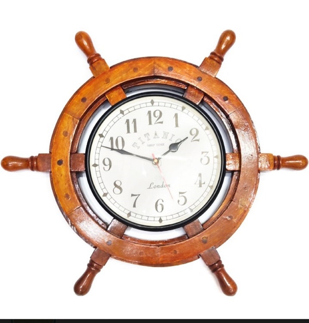 Decorative Wall Clocks Wooden Ship Wheel Clock Steering Wall Etsy