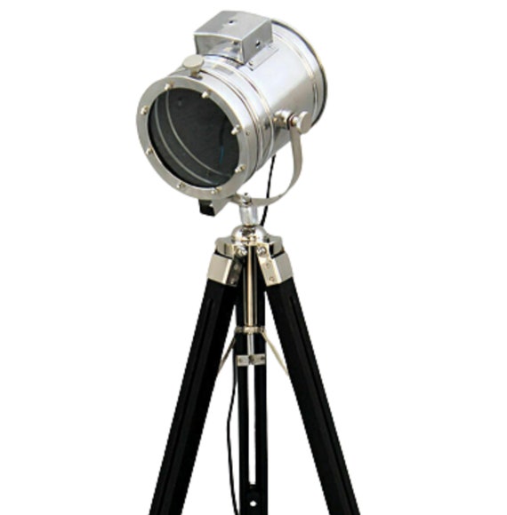 Theater Chrome Finish Floor Lamp Spotlight Wooden Tripod Lamp Etsy