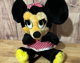 Disney Vintage Minnie Mouse 10 Inch Seated Plush Pink Polka Dot Dress