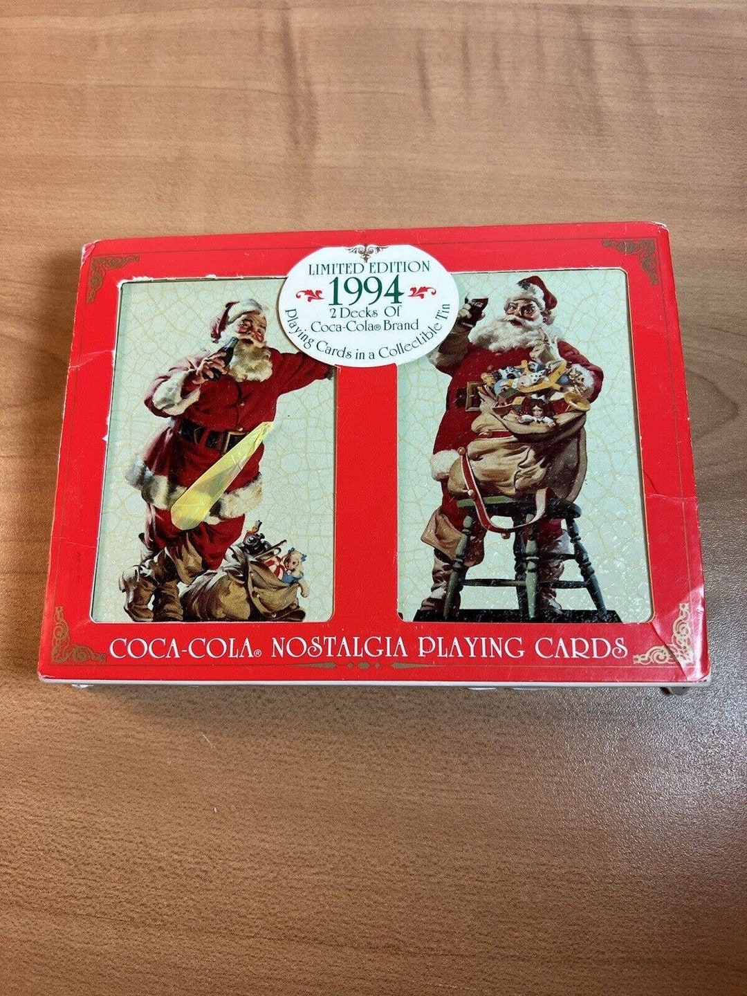 1994 limited edition coca cola playing cards Vintage 1994 Coca-cola Nostalgia Playing Cards 2 Decks in Collectible Santa  Tin