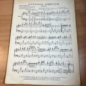 1943 National Emblem 1st Accordion Sheet Music 3 Pages E.E. Bagley March