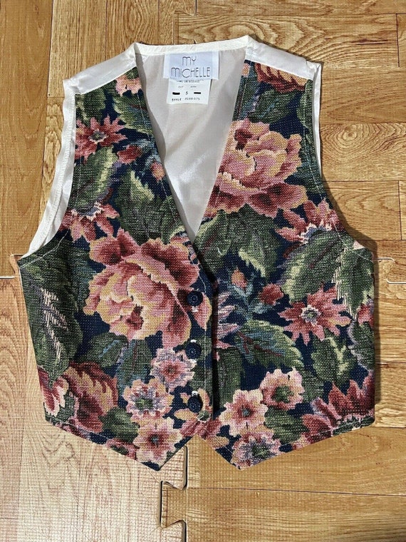 My Michelle Vintage Girls Vest Floral Size 5 - image 2