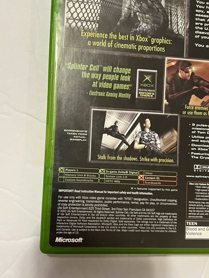 Tom Clancy's Splinter Cell Microsoft Xbox Video Game Complete 2002 image 5