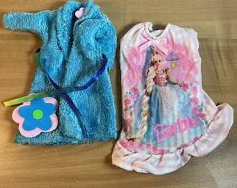 Vintage Barbie Pink Nightgown Long Hair Barbie And blue Bathrobe