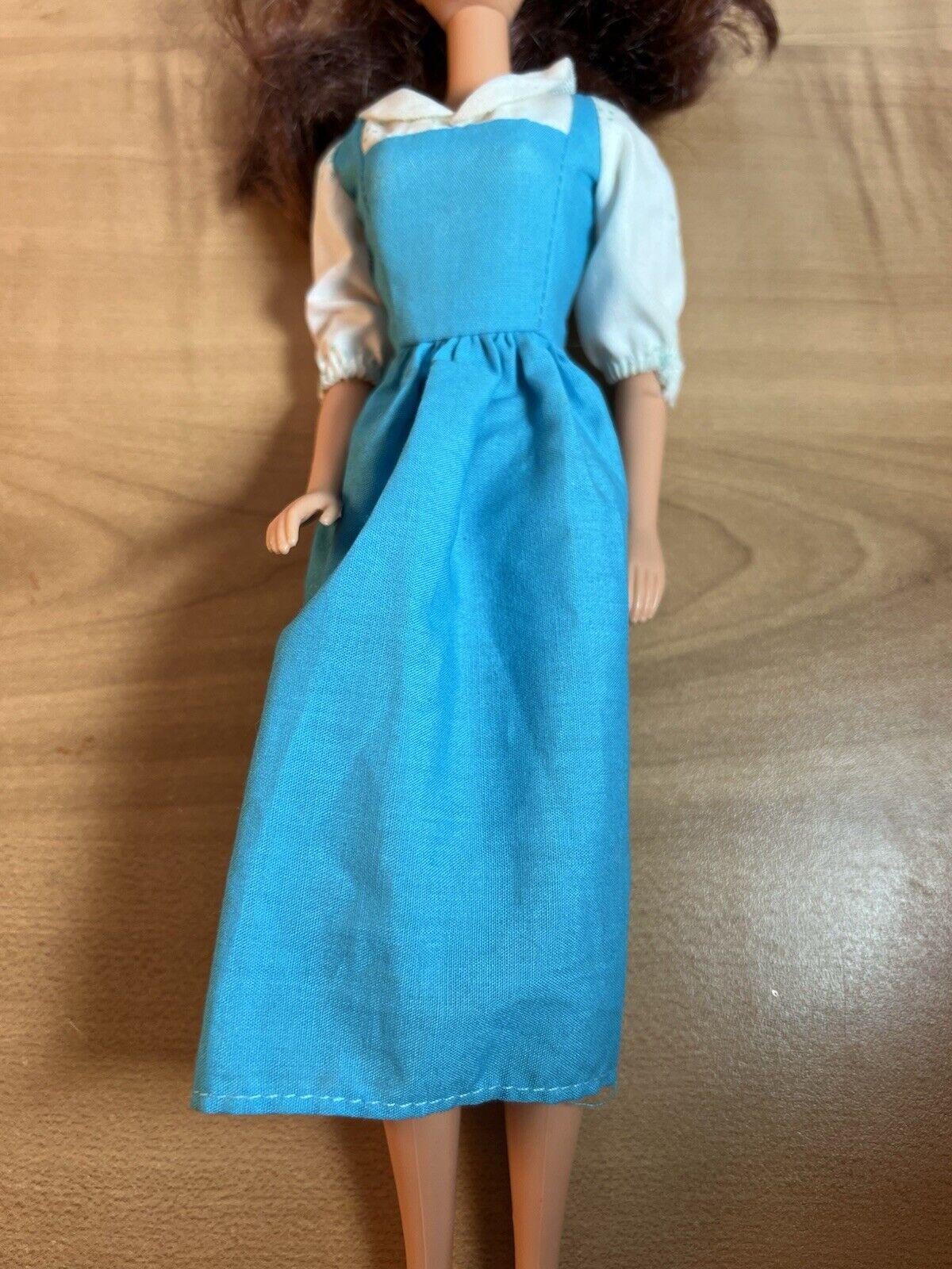 Vtg 90s Mattel Disney Beauty and the Beast Belle Doll Brunette + Blue Dress