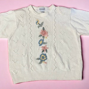 Vintage Alfred cena manga corta grueso jersey cuello redondo mujeres XL
