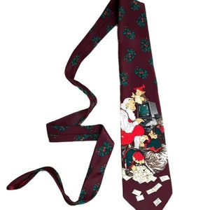 Burgundy The Saturday Evening Post 1997 Santa on a Computer with Elves 56" Neck Tie