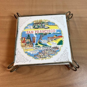 San Francisco California Tile Raised Hot Plate Travel Souvenir - 1960&#39;s - Japan