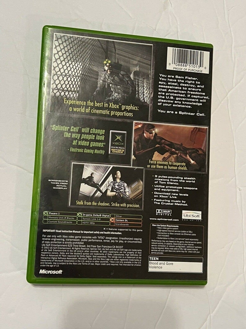 Tom Clancy's Splinter Cell Microsoft Xbox Video Game Complete 2002 image 3