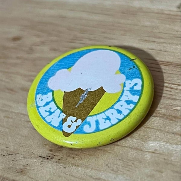 Vintage Advertising Pin Button: Ben & Jerry's Ice Cream Color Lith 1” Pinback