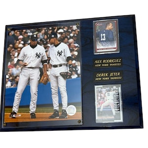 MLB Alex Rodriguez & Derek Jeter NY YANKEES 14&quot;x11&quot; Photo And 2 Cards Wooden
