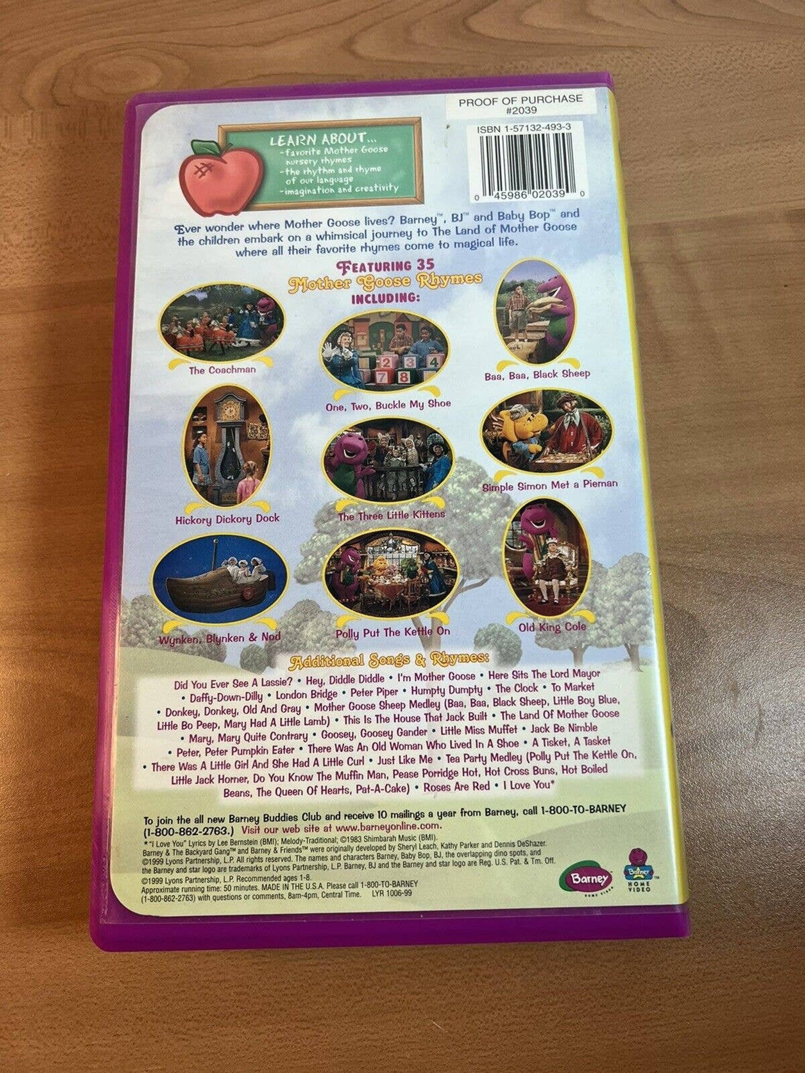 VHS Barney s Rhyme Time Rhythm purple Clamshell Case Mother Goose vhs-barney-s-rhyme-time-rhythm-purple-clamshell-case-mother-goose