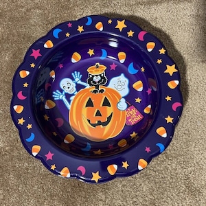 Vtg Ullman Halloween Trick or Treat Candy Bowl Ghosts Pumpkin 14”