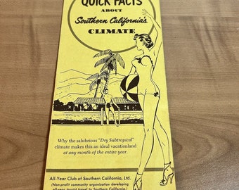Década de 1970 Datos climáticos del sur de California Folleto de viajes vintage Información turística CA