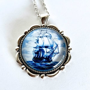 Delft blue necklace/Nautical Necklace/Sailing jewelry/Glass cameo necklace/Blue Pendant necklace/Dutch necklace/Gift for Oma image 4