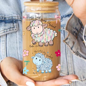 クリスチャンシープシッパーグラス、主は私の羊飼い 16オンス、子供用クリスチャンカップ、クリスチャンギフト、聖書の言葉が入ったガラスカップ、聖書カップ
