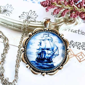 Delft blue necklace/Nautical Necklace/Sailing jewelry/Glass cameo necklace/Blue Pendant necklace/Dutch necklace/Gift for Oma image 2