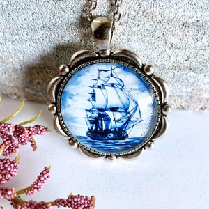 Delft blue necklace/Nautical Necklace/Sailing jewelry/Glass cameo necklace/Blue Pendant necklace/Dutch necklace/Gift for Oma image 3