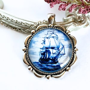 Delft blue necklace/Nautical Necklace/Sailing jewelry/Glass cameo necklace/Blue Pendant necklace/Dutch necklace/Gift for Oma image 1