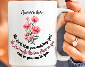 Chrysanthemum Birth Flower Mug November Birth flower Mug Bible verse Mug Christian Gifts November Birthday Gifts Chrysanthemum Gifts