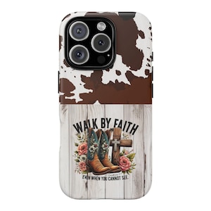 Western Christian Phone Case, Cow Print Phone Case, iPhone 16,15,14,13,12,XR,11, Samsung, Pixel, Faith Based Case, Bible Verse Phone Case