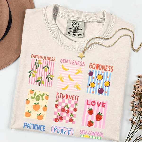 Fruit of the Spirit Christian T shirt Bible Verse Shirt Comfort Color Stamp Graphic Tee Christian Trendy Shirt for Women Baptism Gift