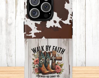 Western Christian Phone Case Cow Print Phone Case iPhone 1615141312XR11 Samsung Pixel Faith Based Case Bible Verse Phone Case