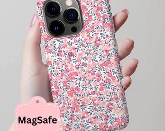 Capa MagSafe Liberty London Style Floral Magnética Resistente para Celular, Capa Moderna para iPhone 16151413 Rosa para Mulheres