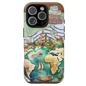 World Map Phone Case, Vintage Travel Phone Case, Gift for travellers, iPhone 16,15,14,13,12,11,9,8,XR,XS, Samsung Galaxy 25,24,23,22,21 plus