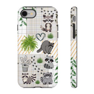 Funda para teléfono con diseño de mapache de Cutecore, fundas resistentes para amantes de los animales, funda para teléfono con diseño de plantas, funda para teléfono kawaii, Samsung, iPhone 16, 15, 14, 13, 12, Pixel