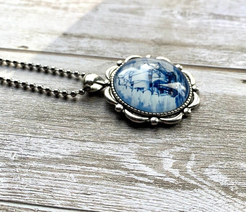 Delft blue necklace/Nautical Necklace/Sailing jewelry/Glass cameo necklace/Blue Pendant necklace/Dutch necklace/Gift for Oma image 5