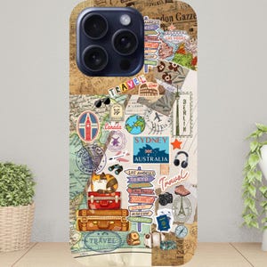 Reise Collage Handyhülle, Vintage iPhone 16 Hülle, Geschenk für Reisende, Sommer Handyhülle, Samsung, Google Pixel XR, 11, 12, 13, 14, 15